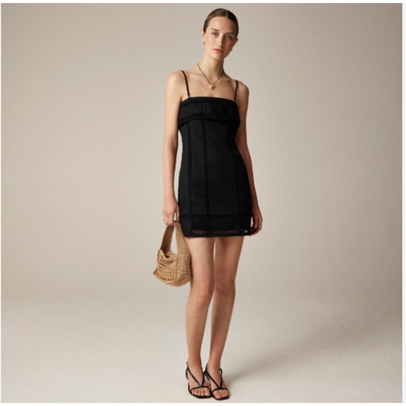 J.Crew Crochet-Panel Dress Womens 0 Black Square Neck Sheath Mini Strappy Party